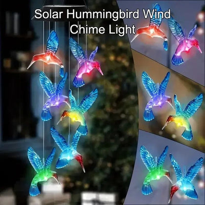 Colorful Solar Wind Chimes Hummingbird LED Garden Lights Outdoor Hanging Decor