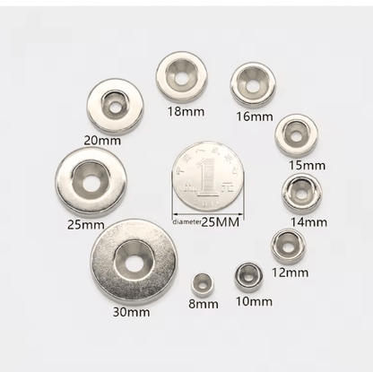 N52 Countersunk Neodymium Magnet Set – 30mm Heavy Duty Disc with Screw Hole