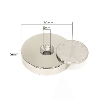 N52 Countersunk Neodymium Magnet Set – 30mm Heavy Duty Disc with Screw Hole