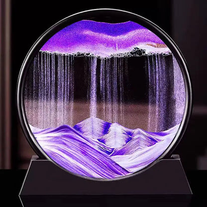 3D Moving Sand Art Frame – Round Quicksand Glass Sandscape Hourglass Desk Decor Relaxing Gift