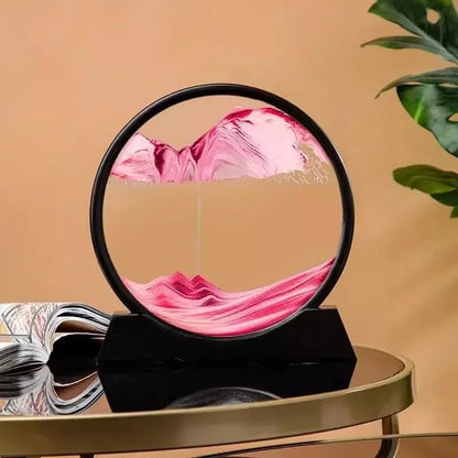 3D Moving Sand Art Frame – Round Quicksand Glass Sandscape Hourglass Desk Decor Relaxing Gift