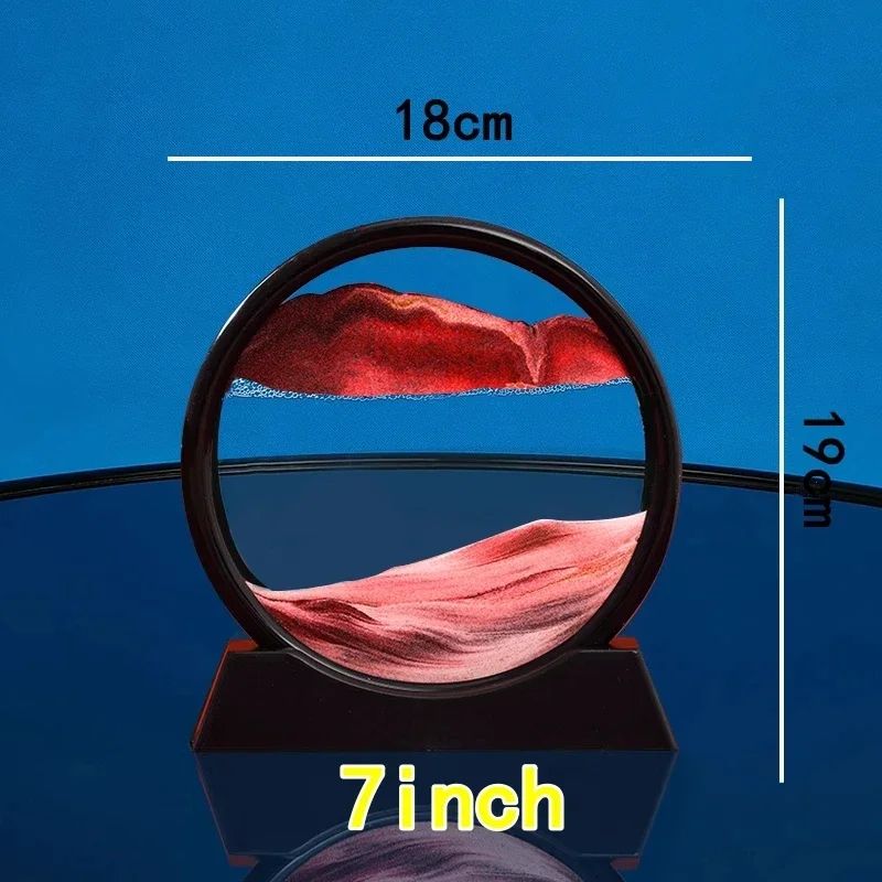 3D Moving Sand Art Frame – Round Quicksand Glass Sandscape Hourglass Desk Decor Relaxing Gift