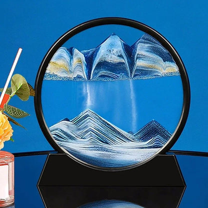 3D Moving Sand Art Frame – Round Quicksand Glass Sandscape Hourglass Desk Decor Relaxing Gift