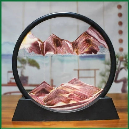 3D Moving Sand Art Frame – Round Quicksand Glass Sandscape Hourglass Desk Decor Relaxing Gift