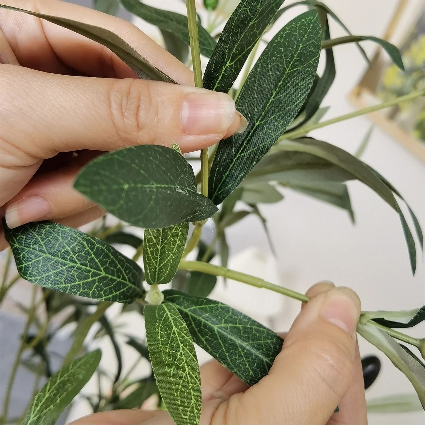 Modern Tall Artificial Olive Tree Branch – Minimalist Faux Indoor Plant Decor
