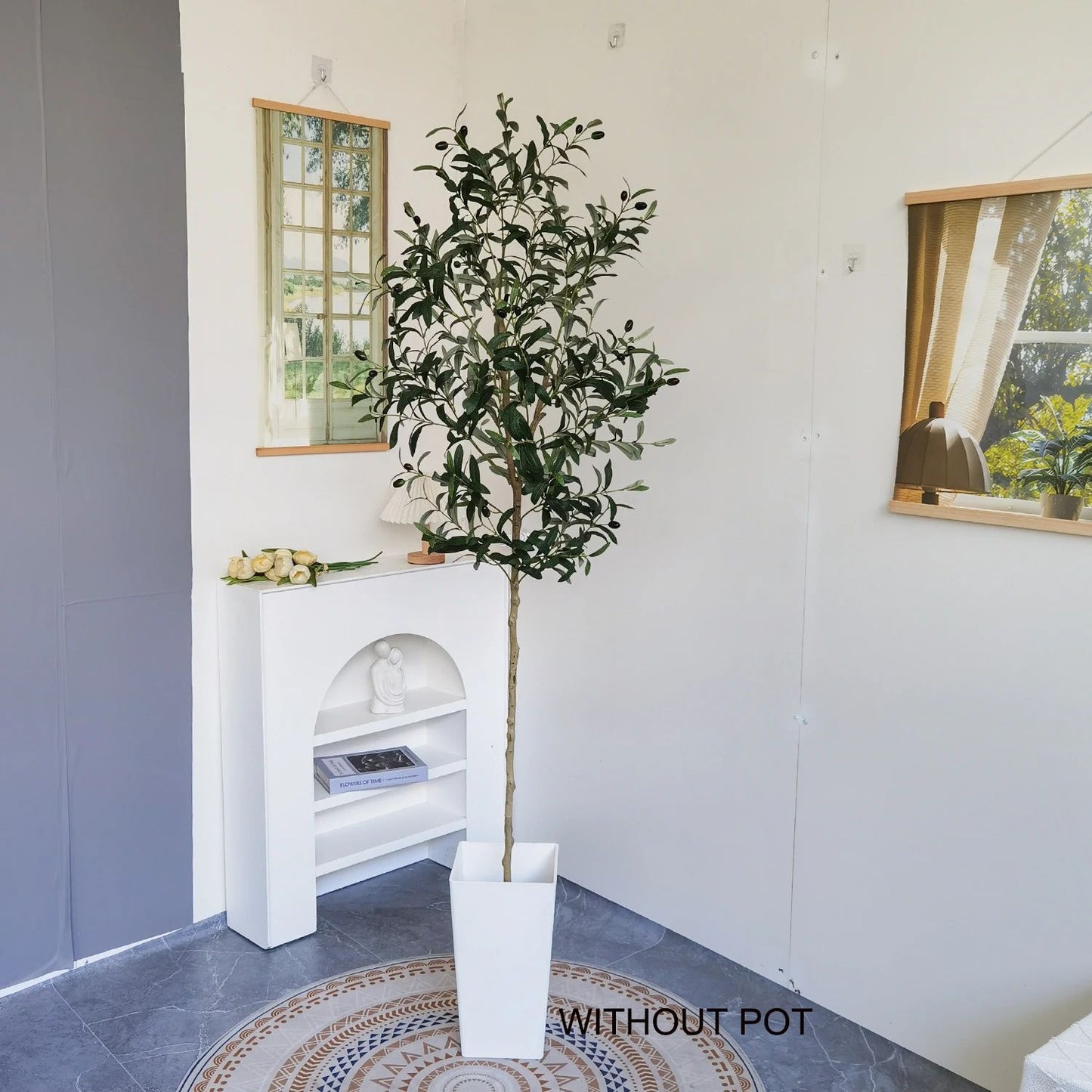 Modern Tall Artificial Olive Tree Branch – Minimalist Faux Indoor Plant Decor