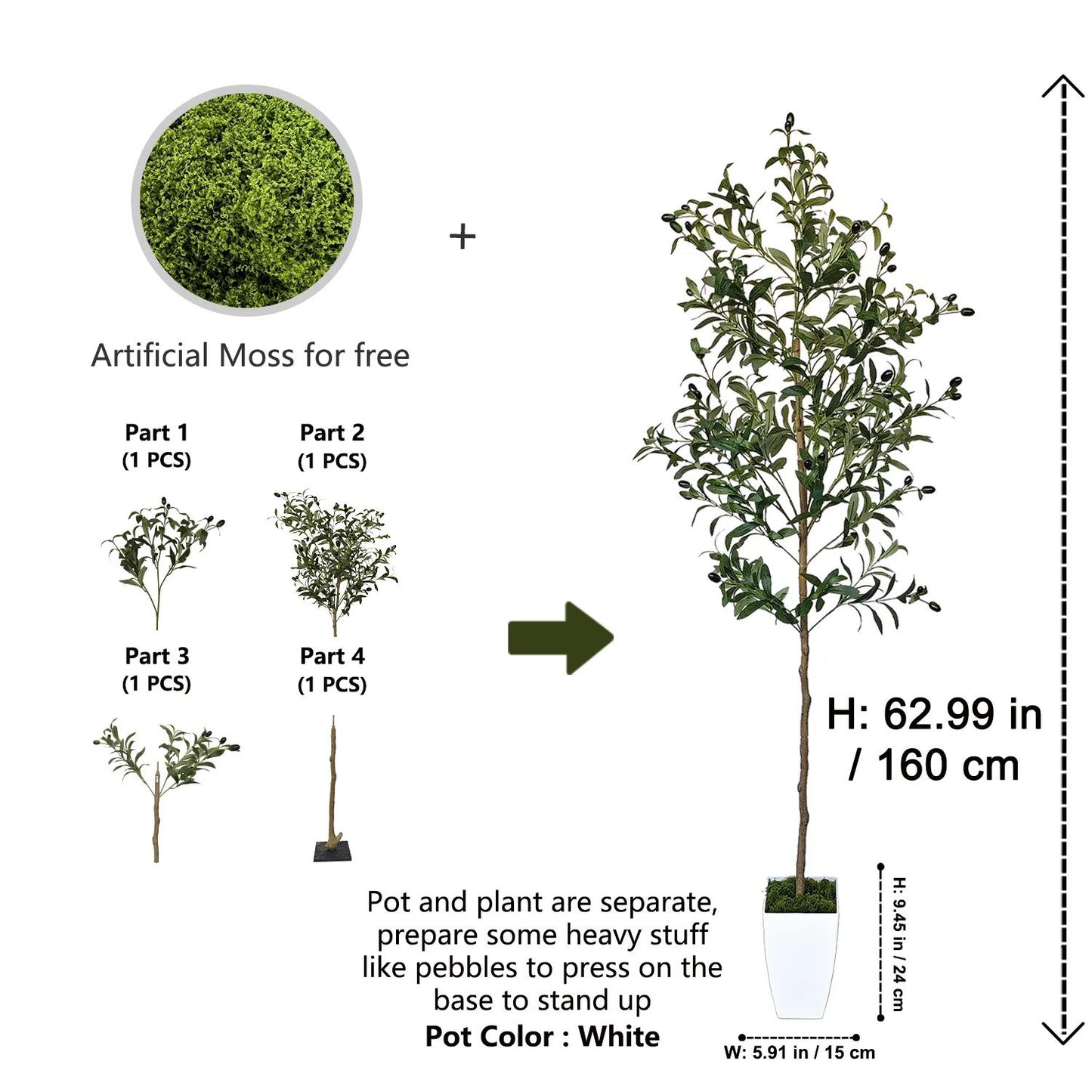 Modern Tall Artificial Olive Tree Branch – Minimalist Faux Indoor Plant Decor