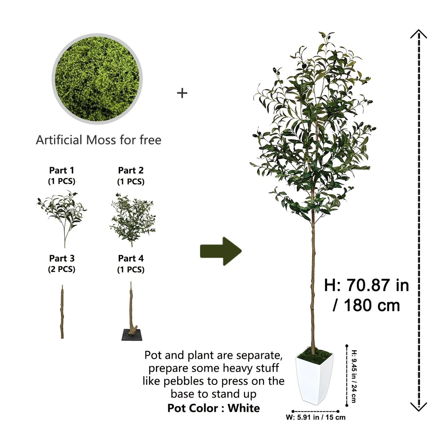Modern Tall Artificial Olive Tree Branch – Minimalist Faux Indoor Plant Decor