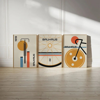 Bauhaus Bicycle Canvas Art Set – Mid-Century Modern Posters for Minimalist Home Decor