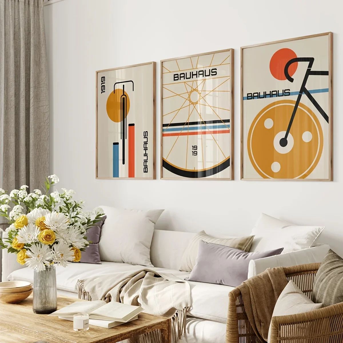 Bauhaus Bicycle Canvas Art Set – Mid-Century Modern Posters for Minimalist Home Decor