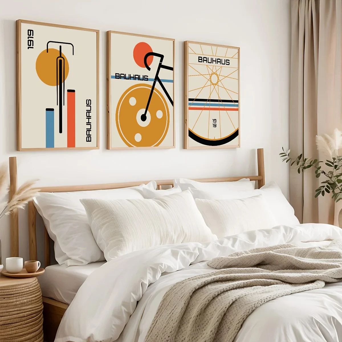 Bauhaus Bicycle Canvas Art Set – Mid-Century Modern Posters for Minimalist Home Decor