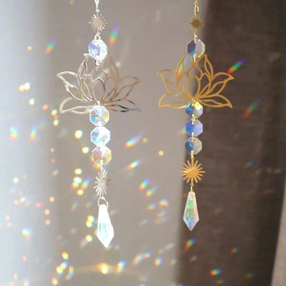Radiant Lotus Crystal Suncatcher Wind Chime for Garden & Home Decor