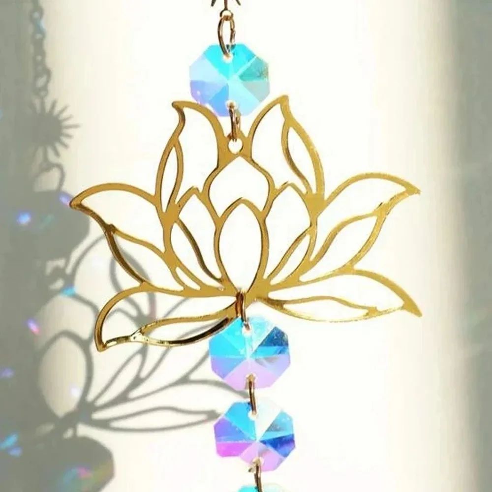 Radiant Lotus Crystal Suncatcher Wind Chime for Garden & Home Decor