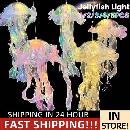 DreamGlow Jellyfish Lamp LED Night Light Hanging Pendant for Ocean Room Decor