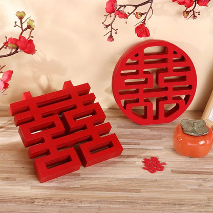 Elegant Double Happiness Wood Decor – Chinese Wedding Decor Xi Character Wall Accent