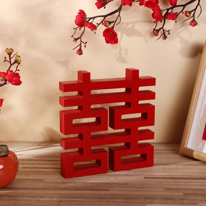 Elegant Double Happiness Wood Decor – Chinese Wedding Decor Xi Character Wall Accent