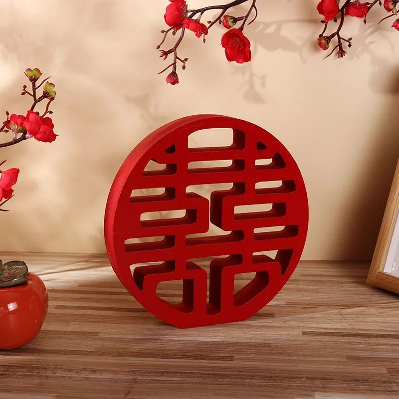 Elegant Double Happiness Wood Decor – Chinese Wedding Decor Xi Character Wall Accent