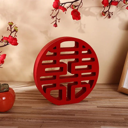 Elegant Double Happiness Wood Decor – Chinese Wedding Decor Xi Character Wall Accent