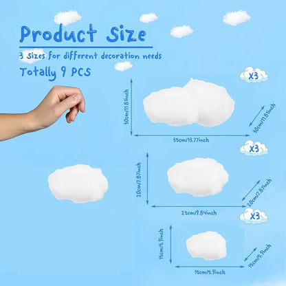 Dreamy 3D Cloud Ceiling Decor Set for Parties & Kids Rooms (9pcs)