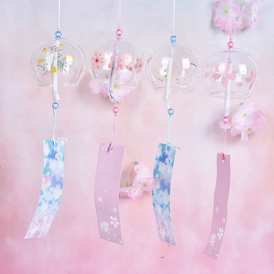 Japanese Sakura Glass Wind Chime Hanging Cherry Blossom Decor