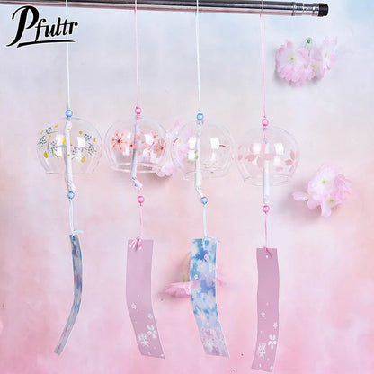 Japanese Sakura Glass Wind Chime Hanging Cherry Blossom Bell Decor
