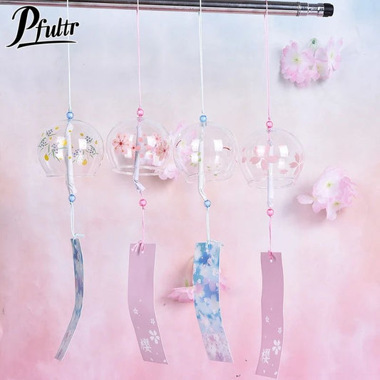 Japanese Sakura Glass Wind Chime Hanging Cherry Blossom Bell Decor