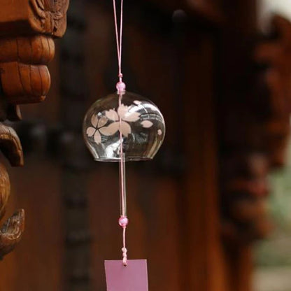 Japanese Sakura Glass Wind Chime Hanging Cherry Blossom Bell Decor