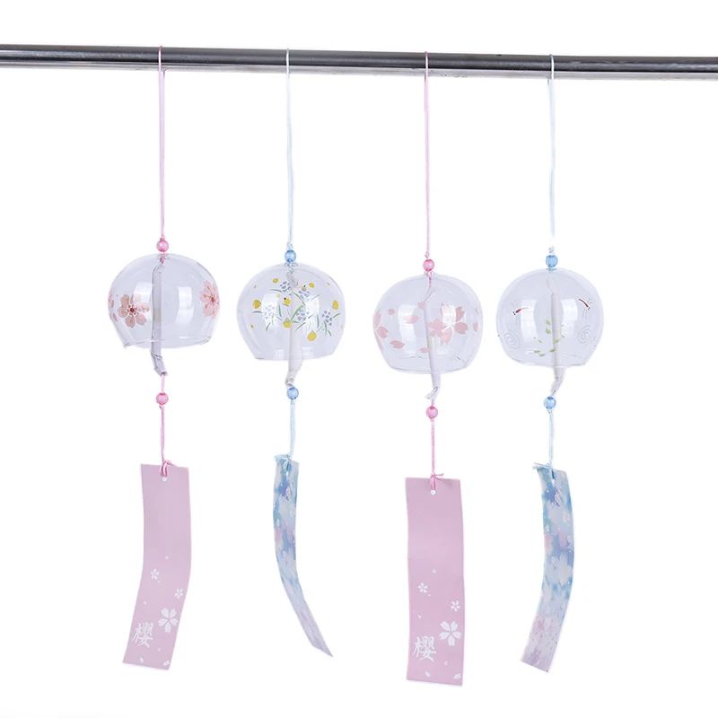 Japanese Sakura Glass Wind Chime Hanging Cherry Blossom Bell Decor