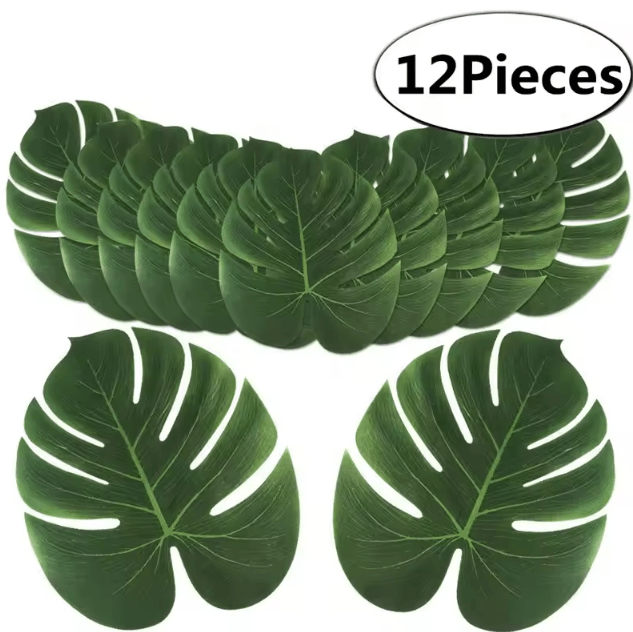Tropical Hawaiian Palm Leaves Set – 12PCS artificial palm leaves for Luau Party & Summer Decor