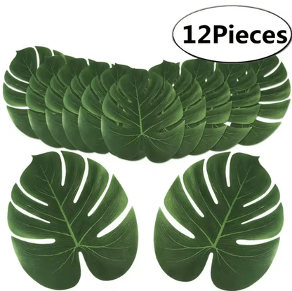 Tropical Hawaiian Palm Leaves Set – 12PCS artificial palm leaves for Luau Party & Summer Decor