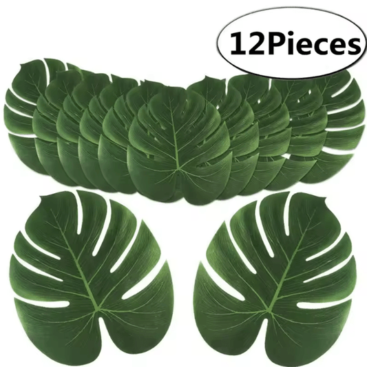 Tropical Hawaiian Palm Leaves Set – 12PCS artificial palm leaves for Luau Party & Summer Decor
