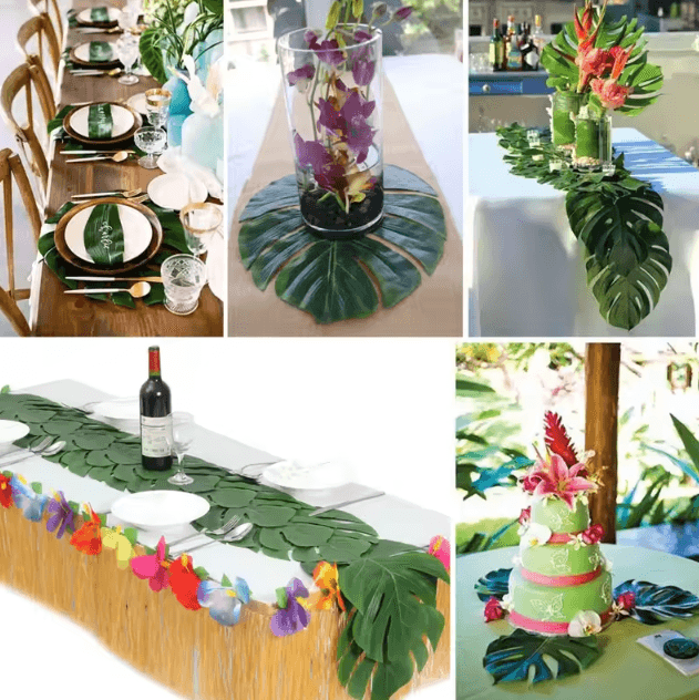 Tropical Hawaiian Palm Leaves Set – 12PCS artificial palm leaves for Luau Party & Summer Decor