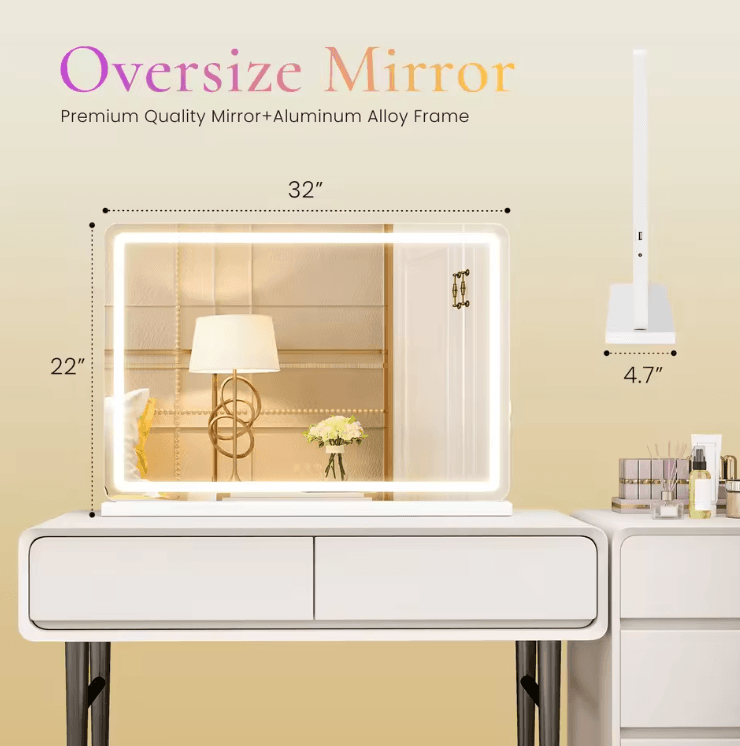 JHK LED Vanity Mirror with Lights – Modern LED vanity mirror with Dimmable 3 Color Modes & Memory Function