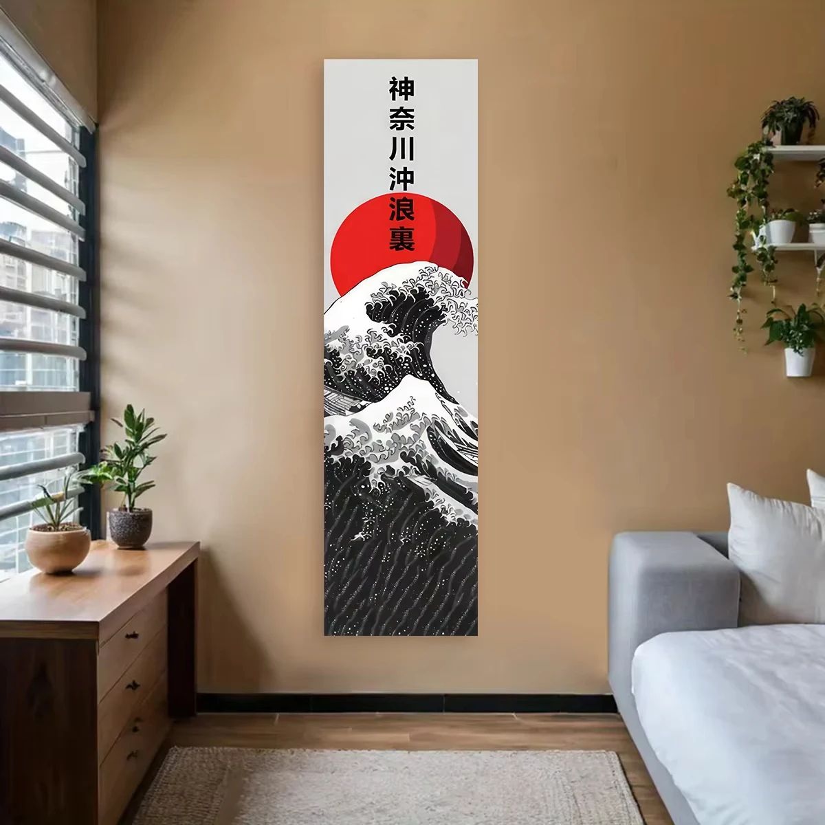 Japanese Wave Wall Tapestry Red Sun Ocean Art Aesthetic Wall Hanging Decor