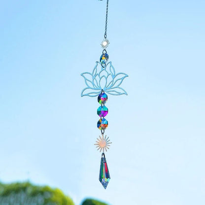 Crystal Suncatcher Lotus Wind Chime Pendant Metal Garden Hanging Decor