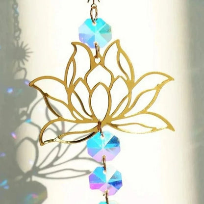 Crystal Suncatcher Lotus Wind Chime Pendant Metal Garden Hanging Decor