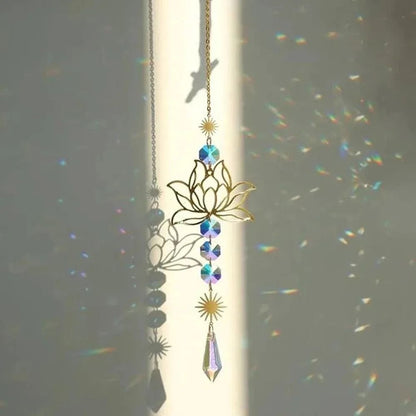Crystal Suncatcher Lotus Wind Chime Pendant Metal Garden Hanging Decor