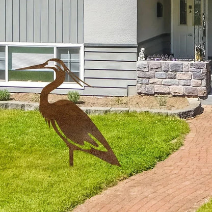 Metal Crane Garden Statue Rusted Heron Outdoor Yard Art Sculpture