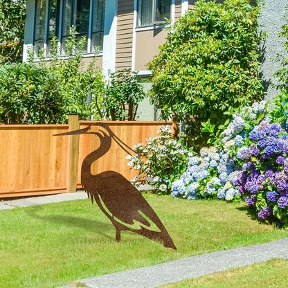 Metal Crane Garden Statue Rusted Heron Outdoor Yard Art Sculpture