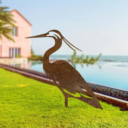 Metal Crane Garden Statue Rusted Heron Outdoor Yard Art Sculpture