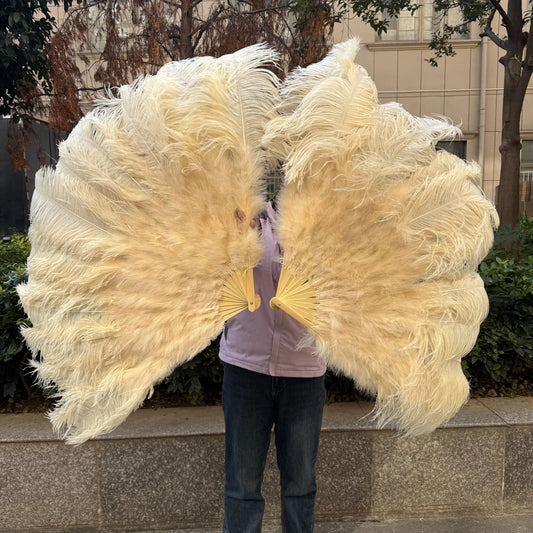 Grand Ostrich Feather Folding Fan | Professional Stage & Carnival Dance Fan