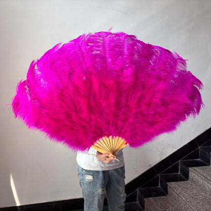 Grand Ostrich Feather Folding Fan | Professional Stage & Carnival Dance Fan