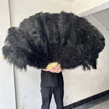 Grand Ostrich Feather Folding Fan | Professional Stage & Carnival Dance Fan