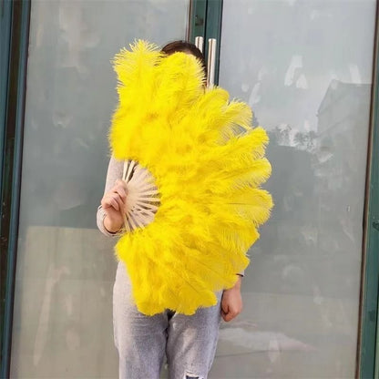 Grand Ostrich Feather Folding Fan | Professional Stage & Carnival Dance Fan