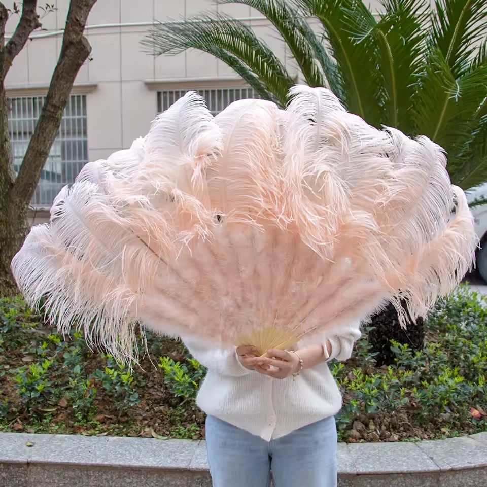 Grand Ostrich Feather Folding Fan | Professional Stage & Carnival Dance Fan