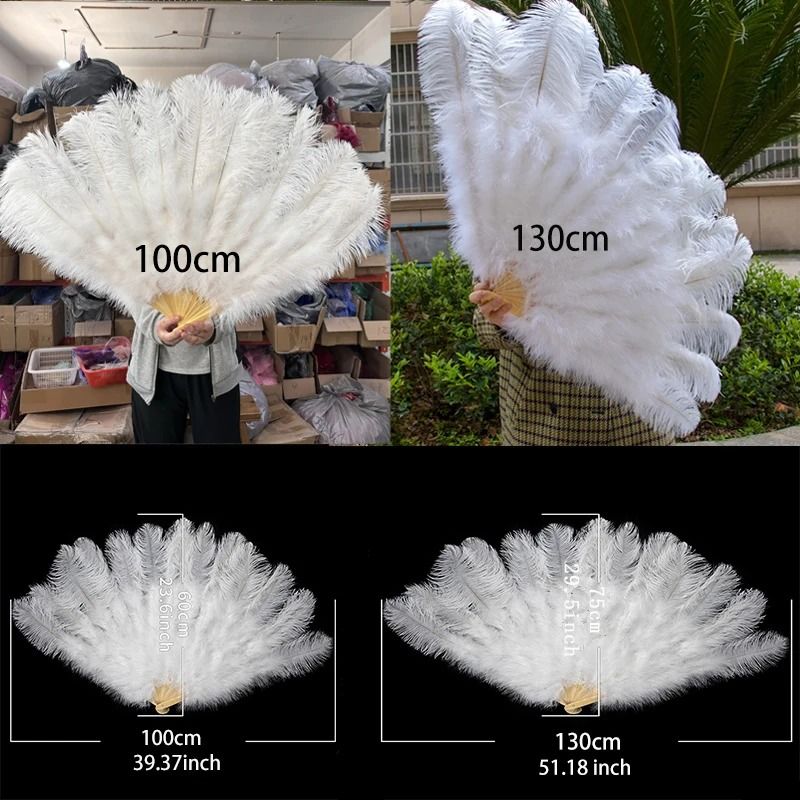 Grand Ostrich Feather Folding Fan | Professional Stage & Carnival Dance Fan