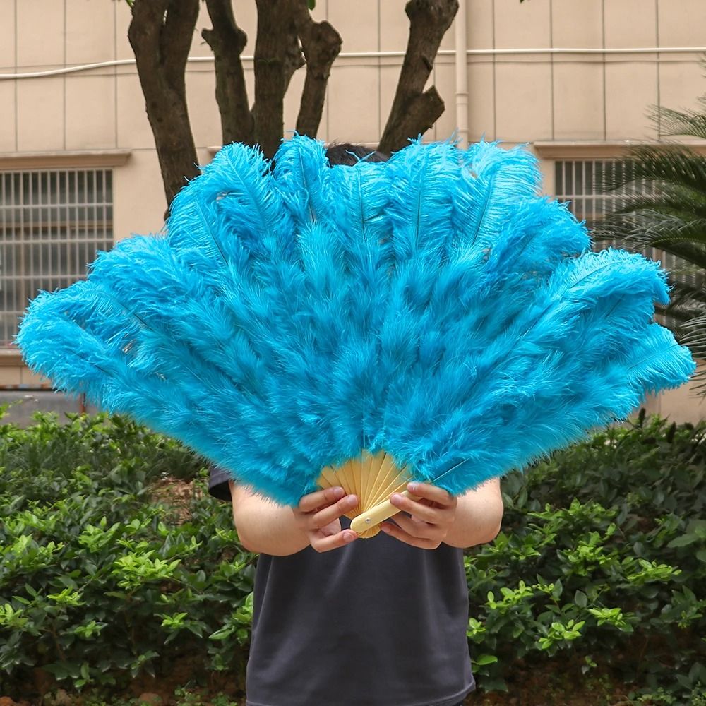 Grand Ostrich Feather Folding Fan | Professional Stage & Carnival Dance Fan