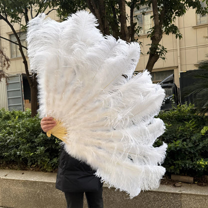 Grand Ostrich Feather Folding Fan | Professional Stage & Carnival Dance Fan