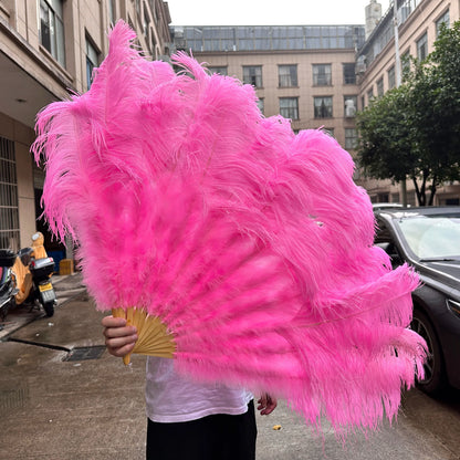 Grand Ostrich Feather Folding Fan | Professional Stage & Carnival Dance Fan