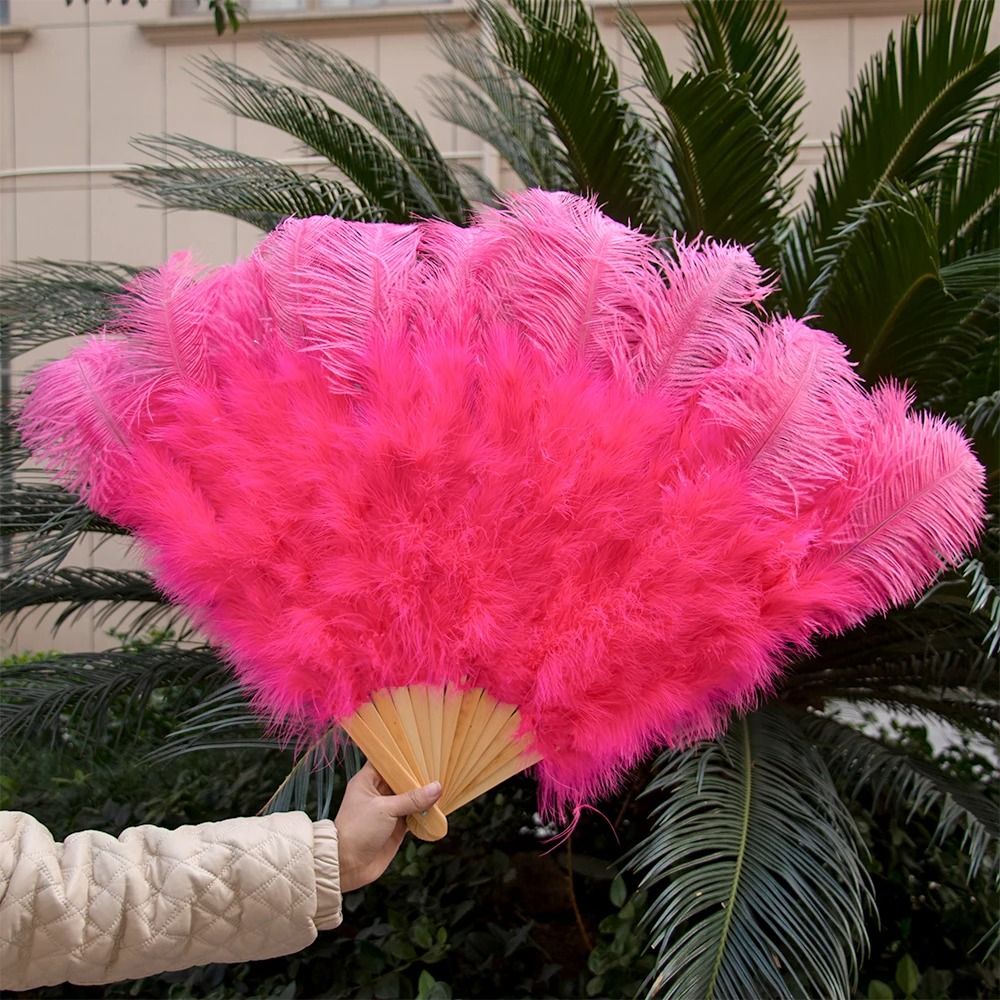 Grand Ostrich Feather Folding Fan | Professional Stage & Carnival Dance Fan